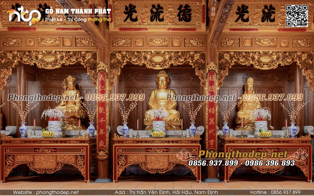 Nội thất 3 gian giữa nhà gỗ 5 gian